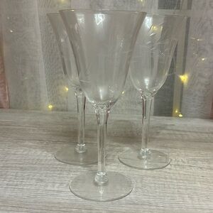 Vintage 7.5” Crystal Wine or Water Glasses with Flare Rim Set of 3